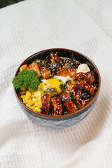 Eel rice bowl on a monochrome background