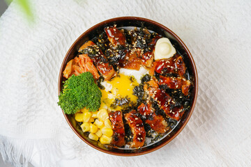 Eel rice bowl on a monochrome background