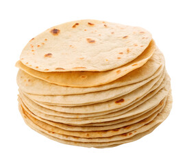 Stack of flour tortillas isolated on transparent background