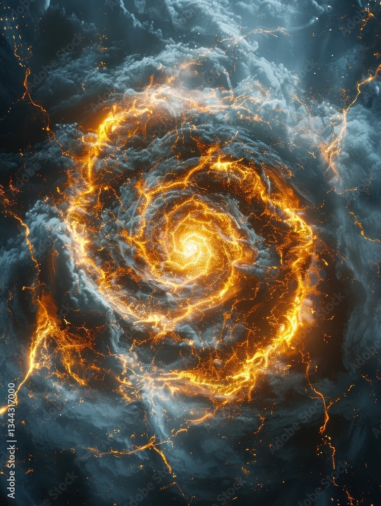 Poster energy swirls in intricate formations, creating a mesmerizing plasma vortex enhanced by soft moody l