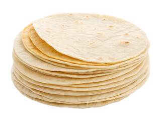 Stack of flour tortillas isolated on transparent background