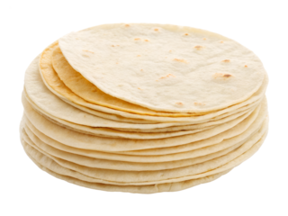 Stack of flour tortillas isolated on transparent background