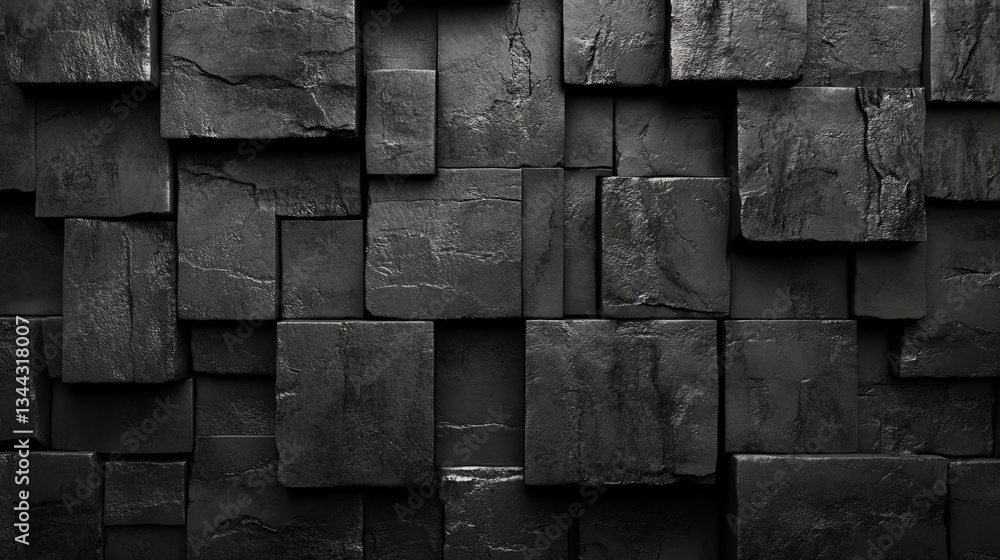 Poster a wall composed of semigloss, 3d mosaic tiles is set against a backdrop of polished concrete bricks 