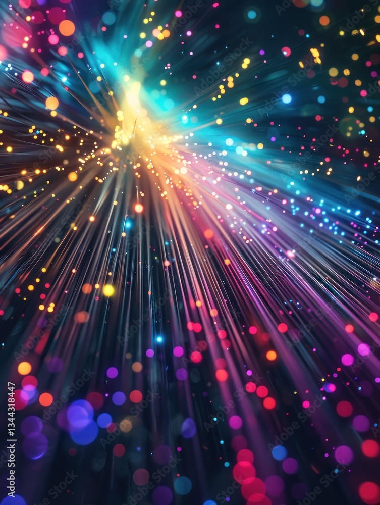 Aufkleber multiple colored strands converge in a radiant display, illuminated by soft moody lighting and subtl