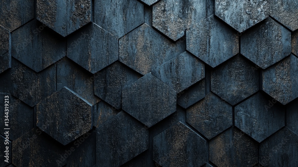 Poster a wall formed by diamond-shaped 3d mosaic tiles is set against a backdrop of polished concrete brick
