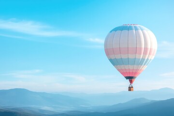 Obraz premium lone hot air balloon floats gracefully in expansive blue sky surrounded by only vastness above providing ample copy