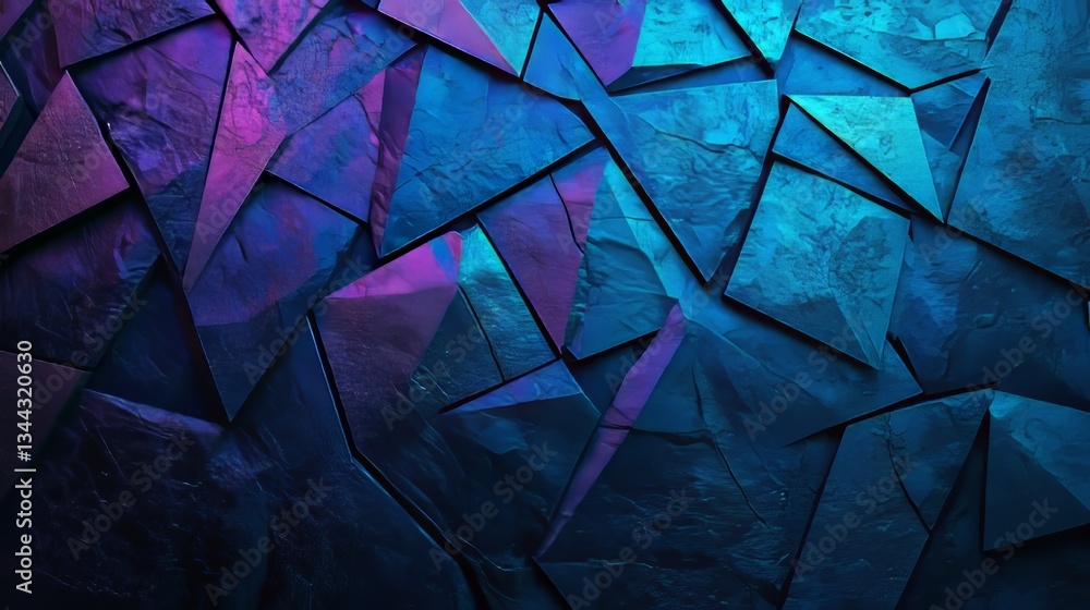 Aufkleber a futuristic neon 3d banner featuring a blue three-dimensional surface illuminated with triangular p