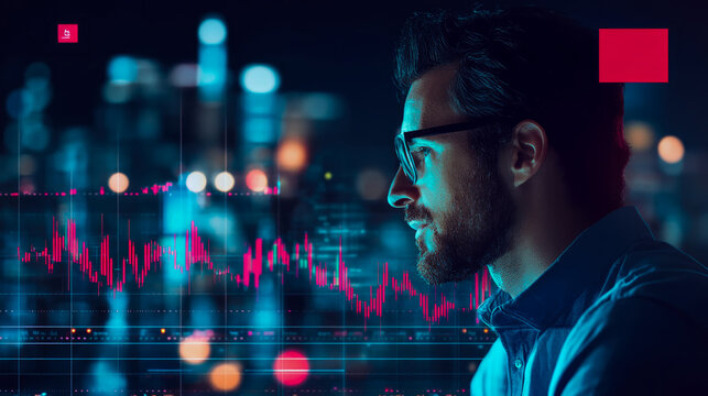 Sales manager reviewing sales performance on a computer. Trader analyzing stock exchange data