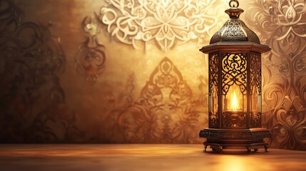 Islamic symbols on traditional, memorable luxurious background. Holy Ramadan concept.