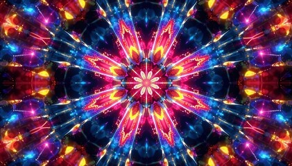 Naklejka premium Abstract kaleidoscope design with vibrant colors and intersecting lines, vibrant, pattern, kaleidoscope