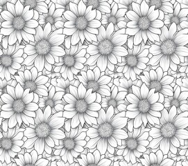 Symmetrical Daisies in Black and White, Intricate Geometric Pattern for Coloring Books