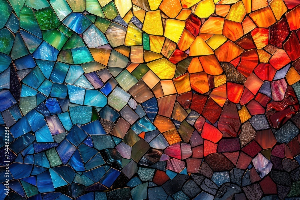 Poster colorful stained glass forms a mesmerizing mosaic of geometric patterns illuminated by soft diffused