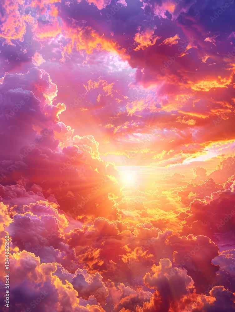 Poster a vivid sunset fills the sky with orange and magenta, while soft clouds create beautiful patterns in