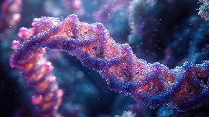 Colorful close-up of a DNA double helix structure in a vibrant background