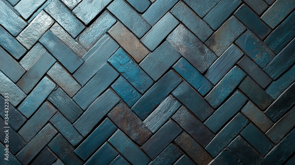 Poster a wall-shaped arrangement of semigloss herringbone mosaic tiles is set against a backdrop of stacked