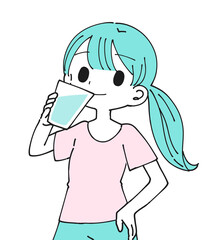 水を飲む女性