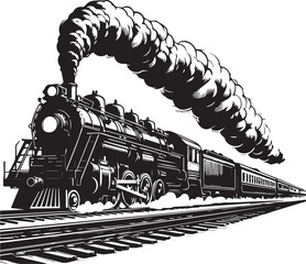 Vintage steam locomotive train SILHOUETTE VECTOR ILLUSTRATION © jobaida