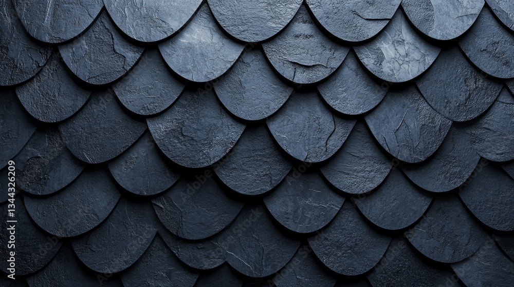 Aufkleber a semigloss wall is formed by arranging futuristic tiles, accompanied by a 3d fish scale background 
