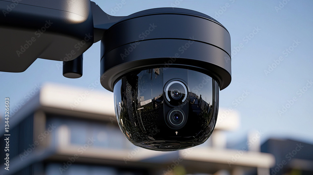 Poster close up of modern solar powered cctv camera featuring advanced ai face recognition technology for e
