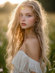 Obraz premium A breathtaking photo of a sun-kissed woman embodying June