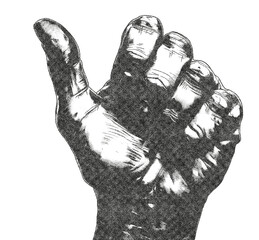 Mens Thumbs Up Hand Illustration with Risograph Overprint and Retro Texture on White Background