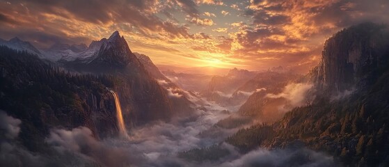 A breathtaking sunrise over Yosemite National Park, where the iconic El Capitan and Half Dome stand