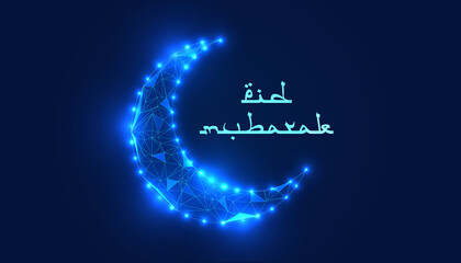 Eid Mubarak, low poly, crescent moon, Ramadan, digital art, Islamic festival,