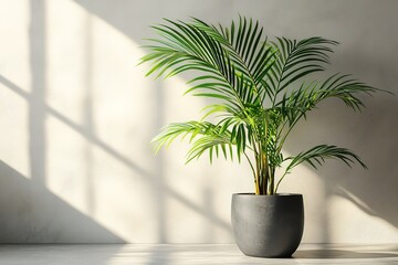 Sunlit Parlor Palm in Modern Gray Pot Minimalist Interior Plant Design