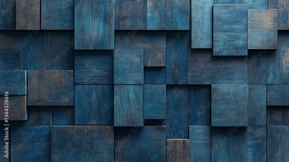 Poster an abstract tech wallpaper is formed by arranging blue 3d blocks in a specific pattern, as shown in 
