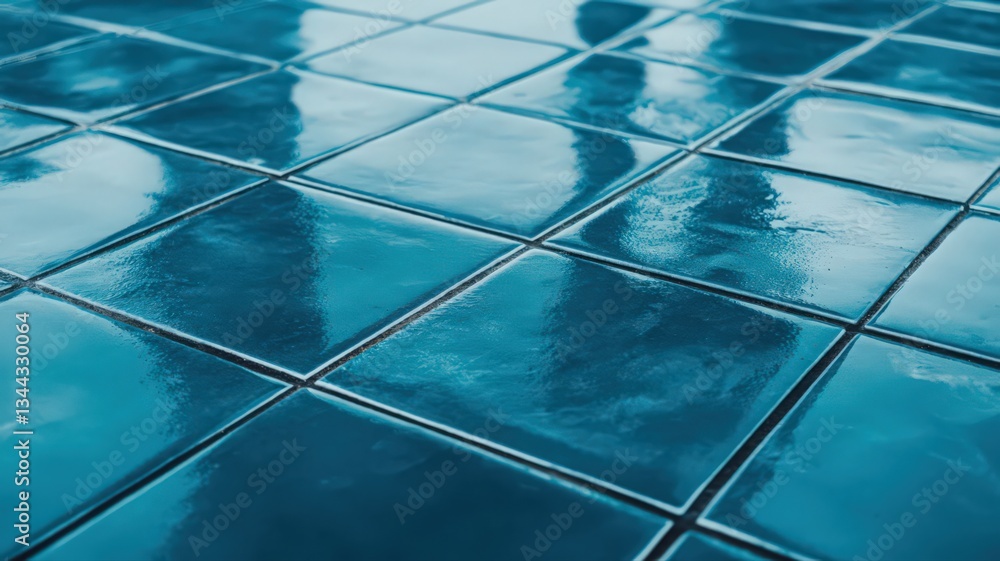 Poster glossy teal tiled floor with distorted reflections