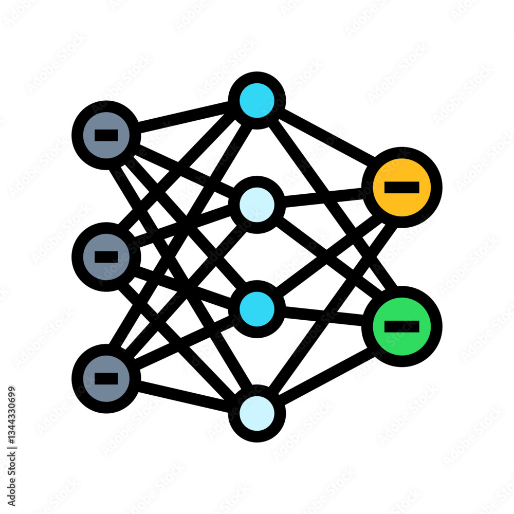 Poster neural network ai integration color icon vector illustration