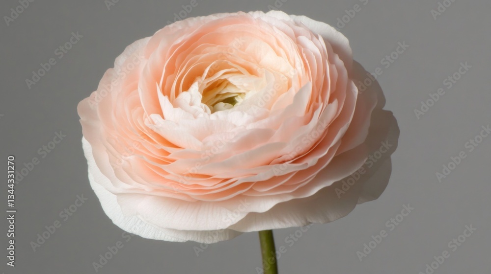 Poster this exquisite ranunculus flower displays layers of soft peach petals, creating a captivating focal 