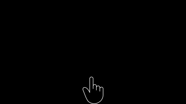 Animation of a mouse cursor in the shape of a hand with a click, then a double click with the appearance of a circle on the impact of each click (green background, transparency mask)