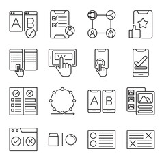 ux testing set of web icons in line style. UX Testing, Usability Testing, User Experience and User Research. Vector illustration