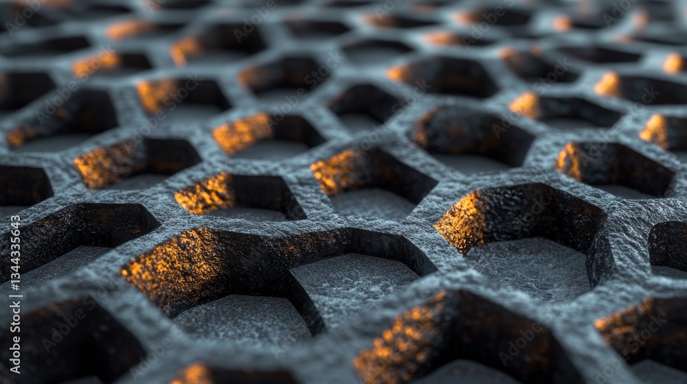 Poster a 3d wall background featuring polished tiles and hexagonal patterns, complete with luxurious silver