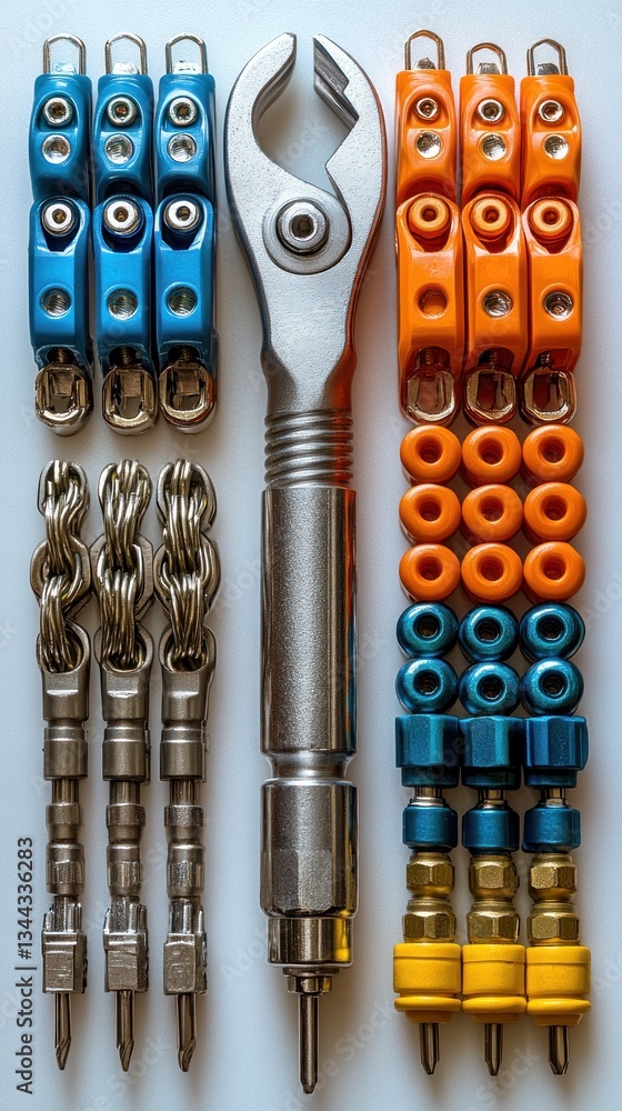 Poster colorful tool collection: precision instruments and colorful components