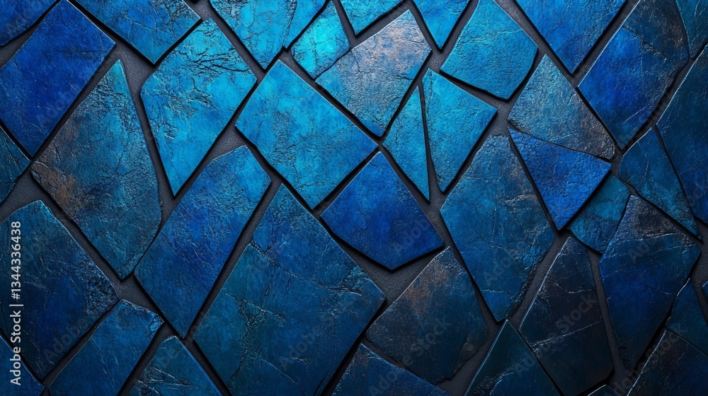 Poster modern neon 3d banner featuring an illuminated blue geometric surface adorned with triangular pyrami