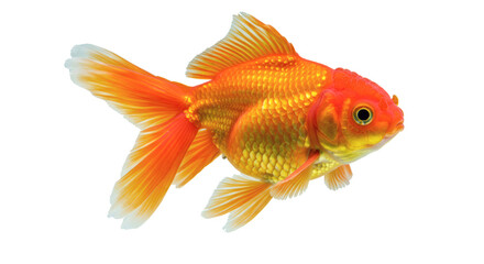 A vibrant orange and white goldfish swims gracefully against a dark background, its fins flowing and scales glistening under the light.