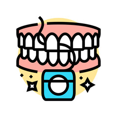 flossing oral care color icon vector illustration