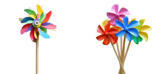 Colorful wooden pole windmill  transparent background PNG