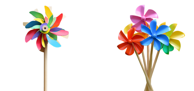 Colorful wooden pole windmill  transparent background PNG