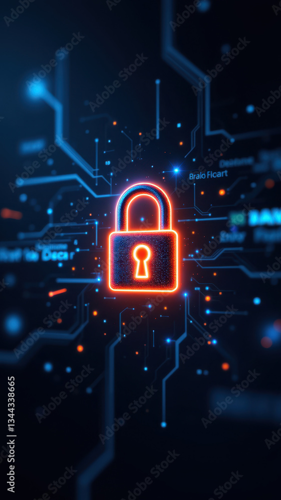 Poster a digital representation of cybersecurity featuring a lock symbol with a blue background filled with
