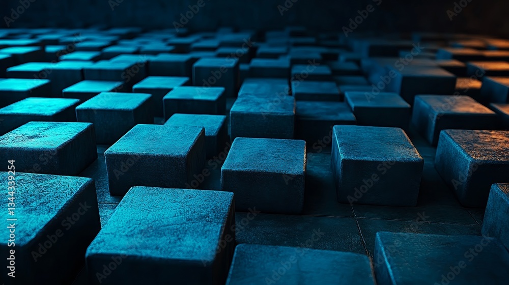 Poster a futuristic tech background featuring neatly constructed glossy cubes in turquoise and black is pre