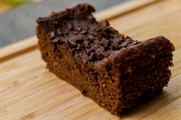 chocolate cake on a wooden table