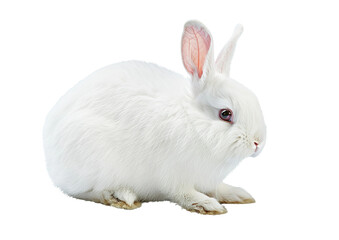 Obraz premium White albino rabbit with pink eyes sitting on white background