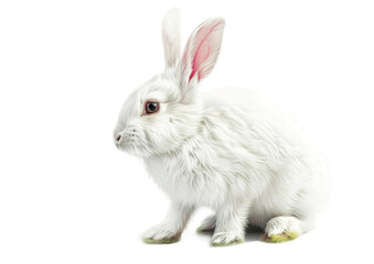 Obraz premium Fluffy white rabbit in side pose with white backdrop