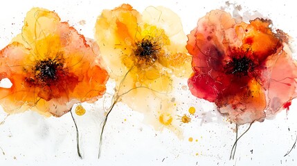 Three orange flowers illustration on white background for decoration use