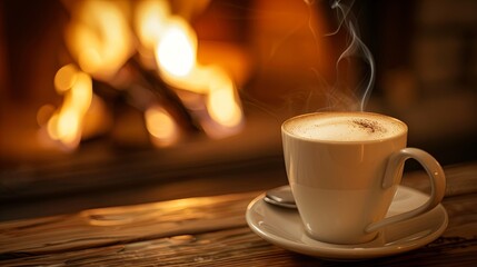 Obraz premium Enjoying a warm cup of coffee near a cozy fireplace for a perfect relaxing moment Generative AI
