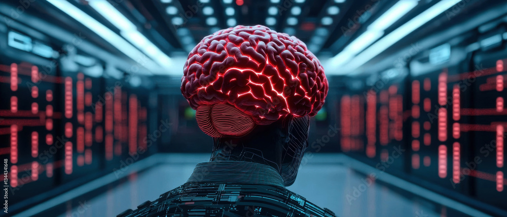 Poster futuristic brain design with glowing neural connections in high tech environment