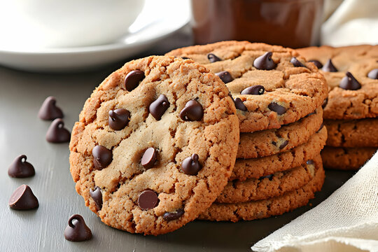 Delicious chocolate chip cookies and coffee
